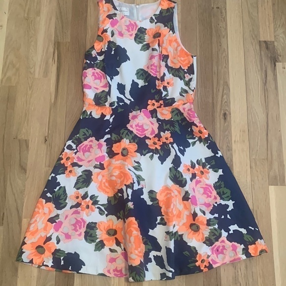 Donna Morgan Fit & Flare Sleeveless Neon Floral Knee Length Dress Women’s 6 - Picture 1 of 13